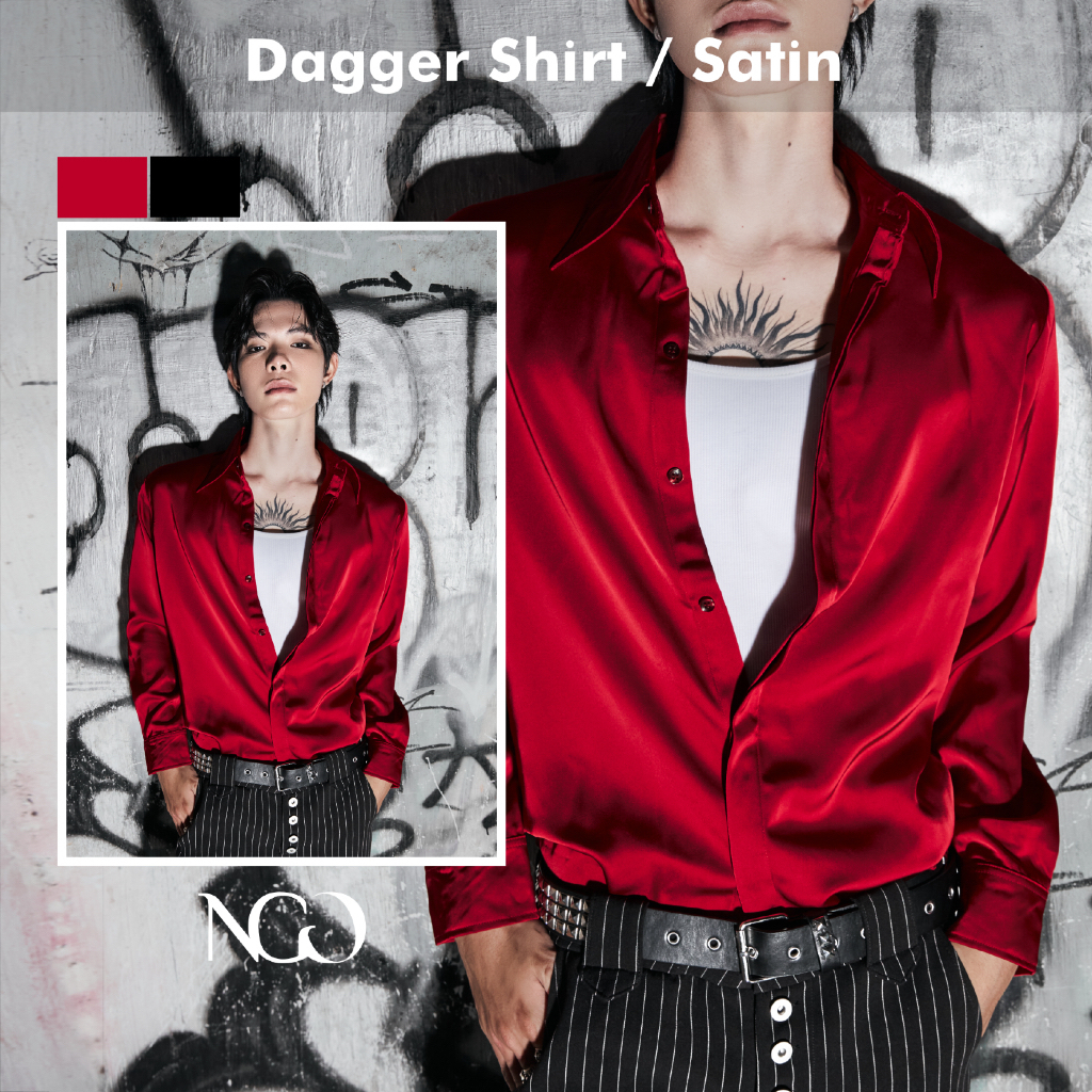 NGOclothing - Áo Sơ Mi Nam Satin Form Slim Cổ Dagger - DAGGER SHIRTS / SATIN BLACK, CRIMSON RED
