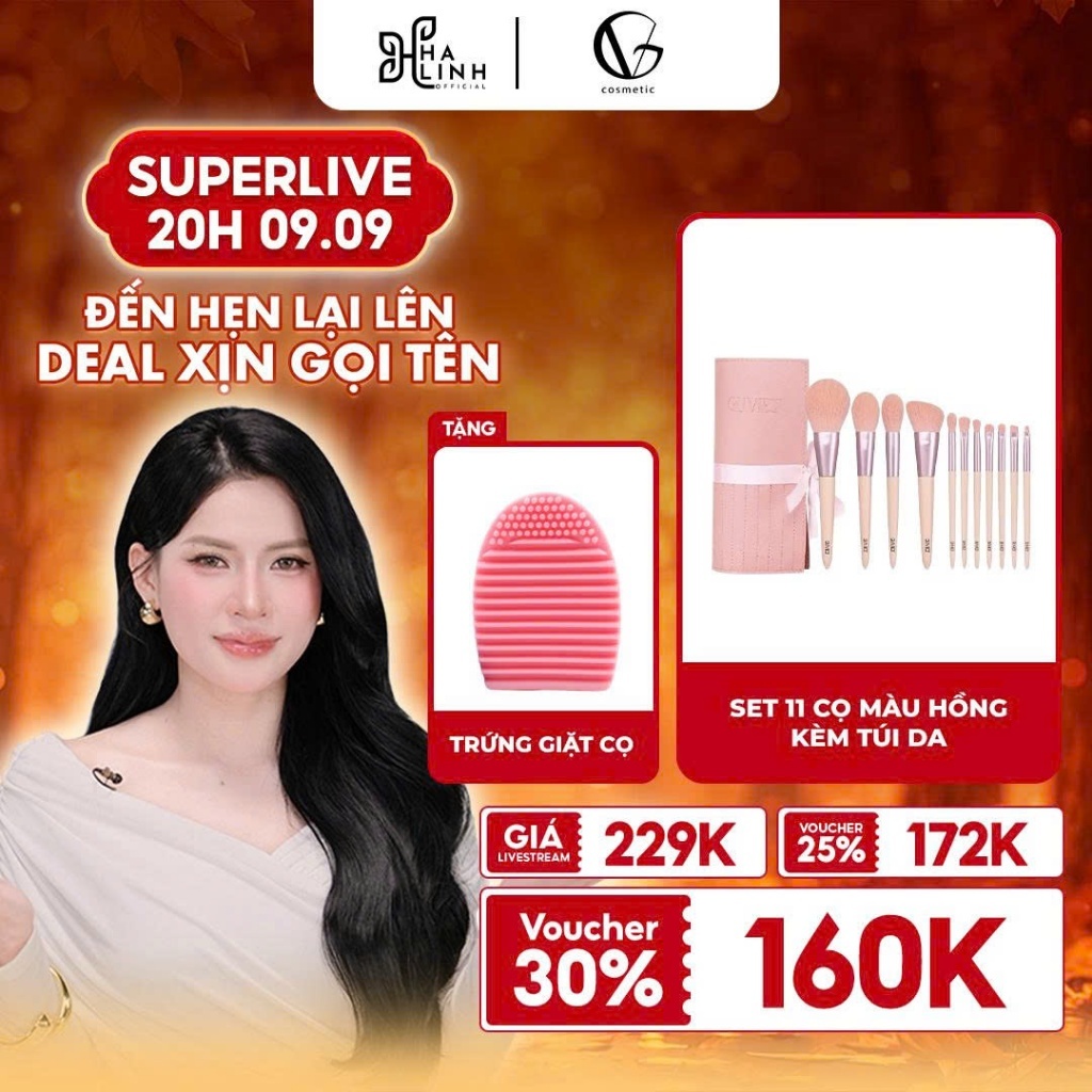 [VHL x GUVIET] Bộ Cọ Trang Điểm Cá Nhân GUVIET 11 Cây Màu Hồng Kèm Túi Da Đựng Cùng Màu 300gr