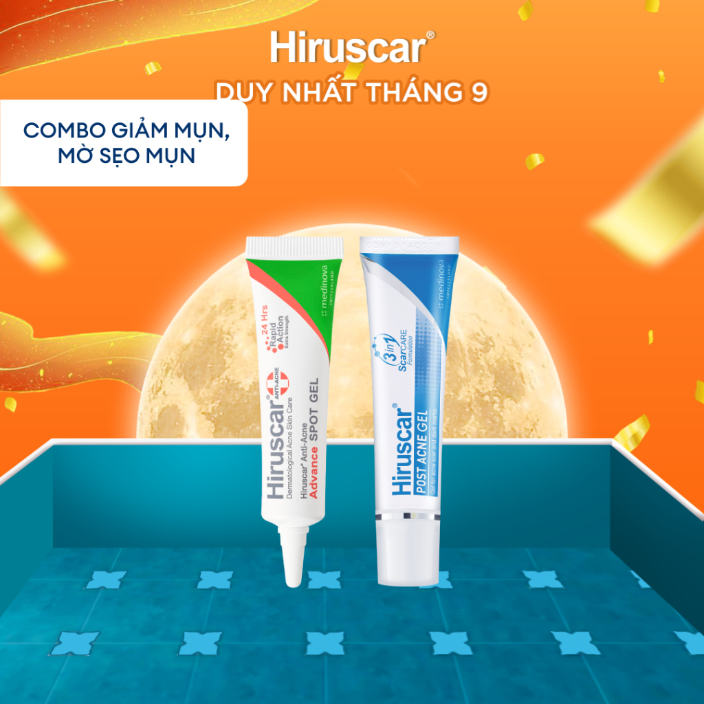 Bộ Gel giảm mụn nhanh 24h và Gel làm mờ sẹo mụn, thâm mụn Hiruscar Post Acne 10g