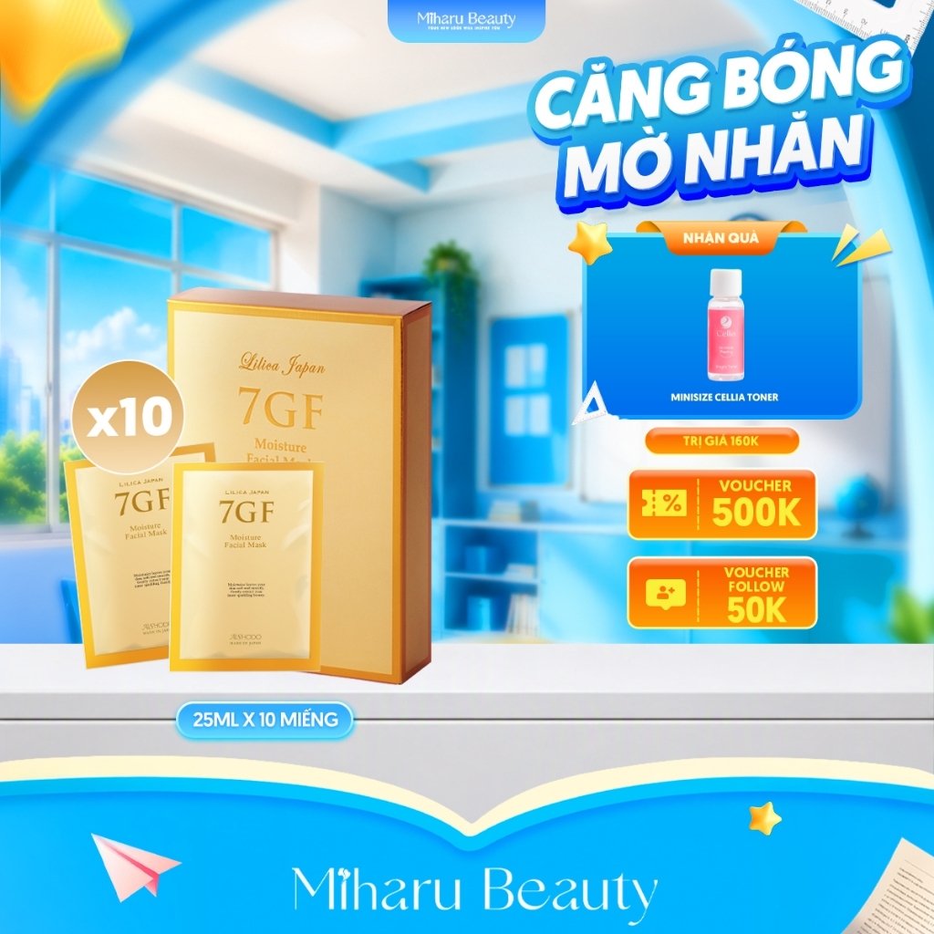 Mặt nạ mặt hỗ trợ trẻ hoá mờ nếp nhăn tinh chất Peptide , Collagen - 7GF Facial Mask 25ml x 10 miếng