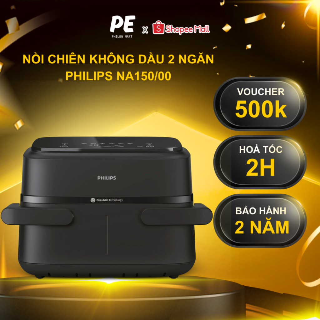 Nồi Chiên Không Dầu Hai Ngăn PHILIPS NA150/00 | 7.1L - 2450W | Hàng Chính Hãng, Bảo Hành 2 Năm