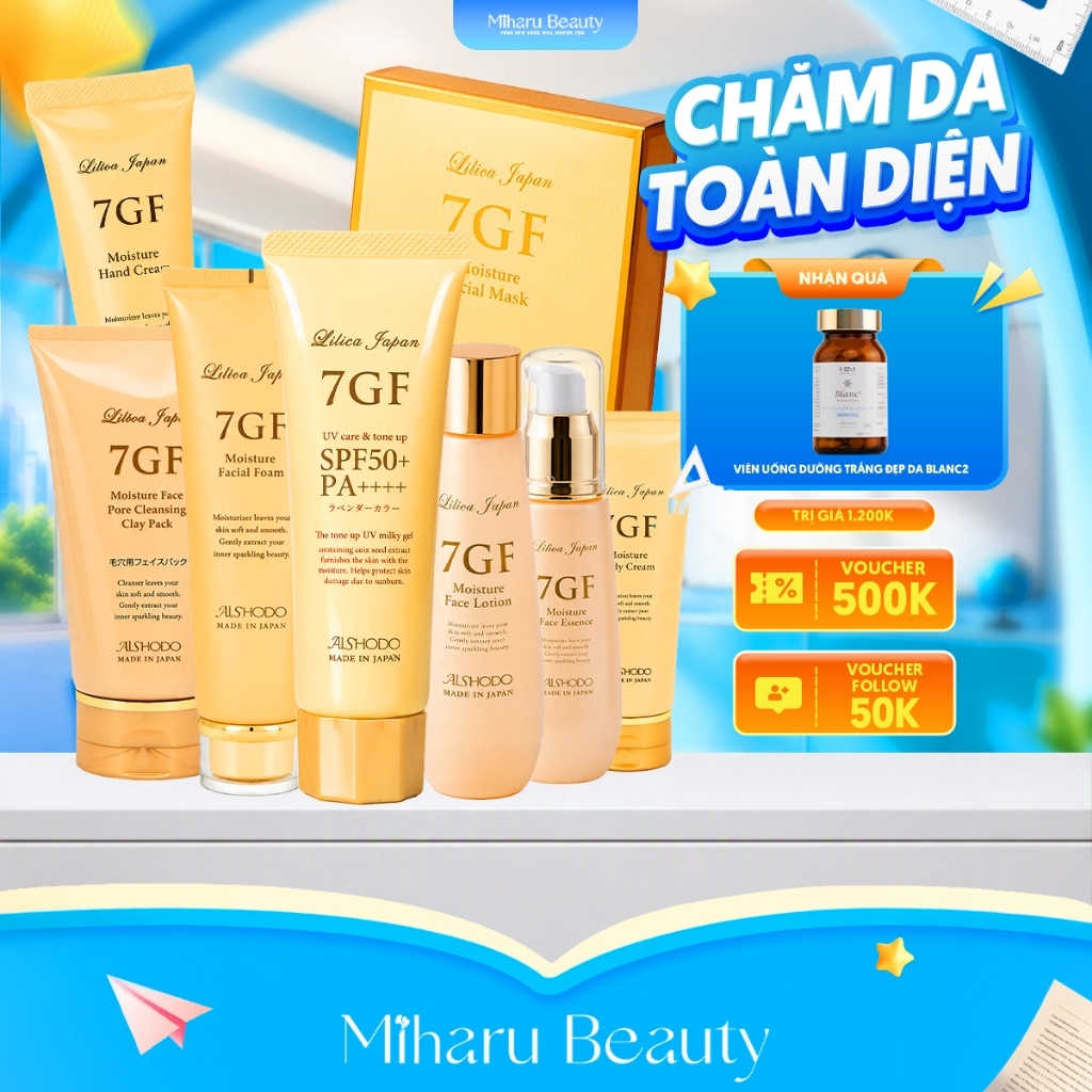 Combo Toàn Diện 7GF Aishodo Nhật Bản - Chu Trình Skincare & Body Ngắn Ngừa Lão Hóa, Phục Hồi Da
