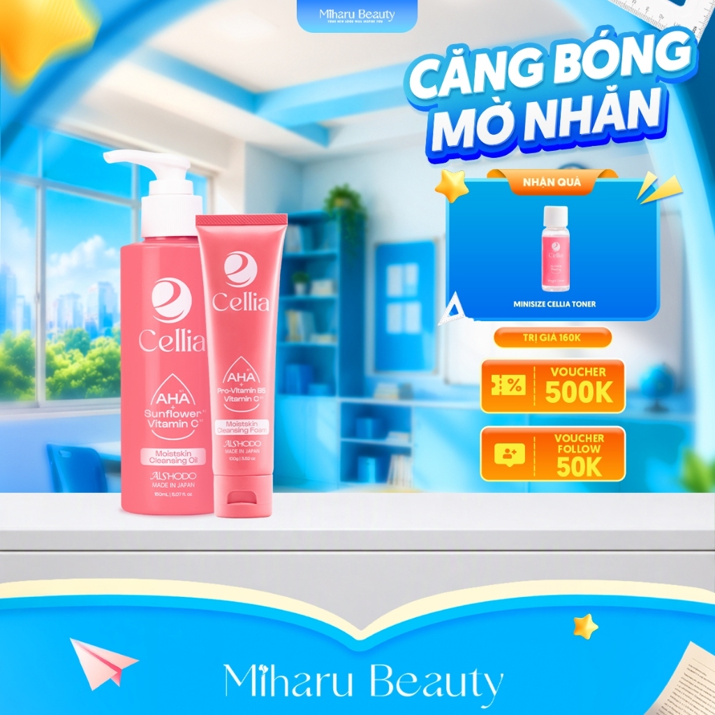 Bộ Đôi Làm Sạch Kép Cấp Ẩm Sâu Mềm Mịn Da - Cellia Cleansing Oil, Cleansing Foam