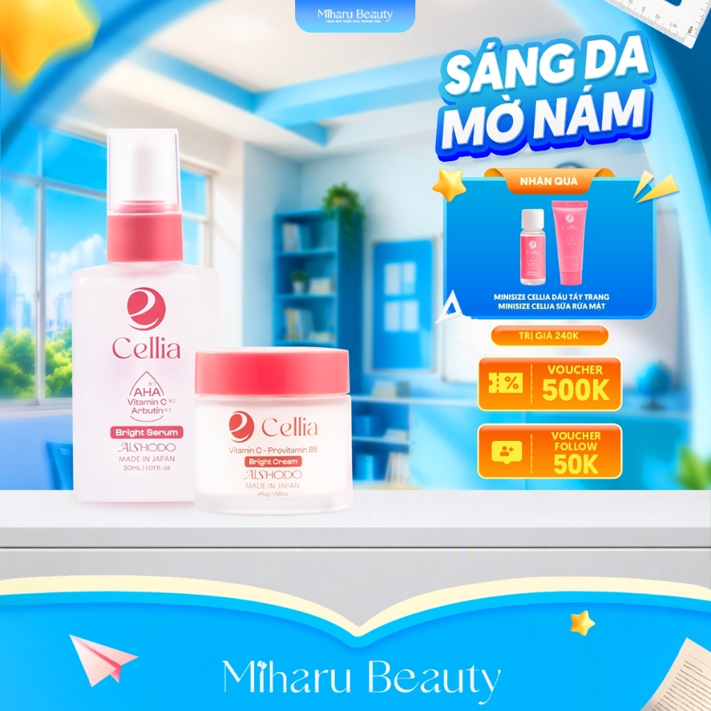 Bộ Đôi Loại Bỏ Thâm Mụn, Dưỡng Da Khỏe Đẹp - Cellia Serum, Cream