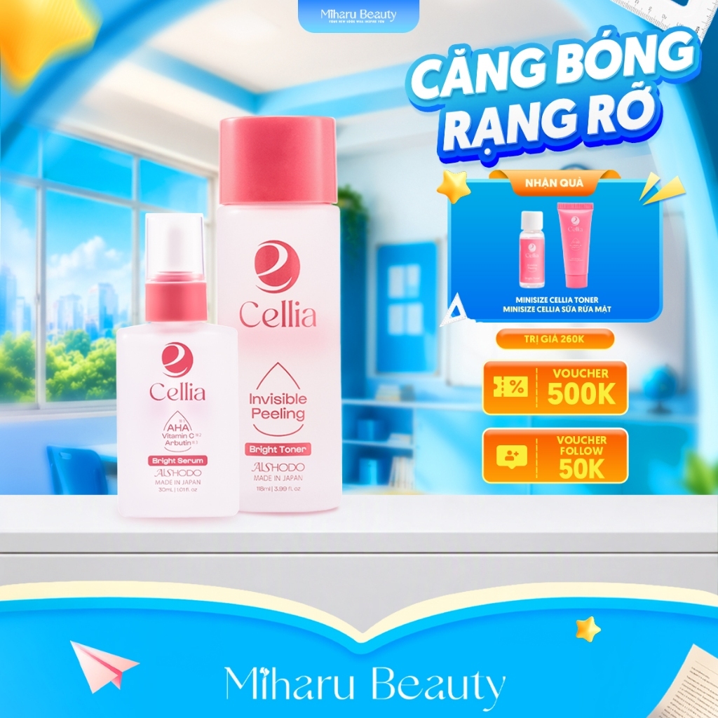 Bộ Đôi Làm Sạch, Dưỡng Sáng và Mờ Thâm - Cellia Toner, Serum