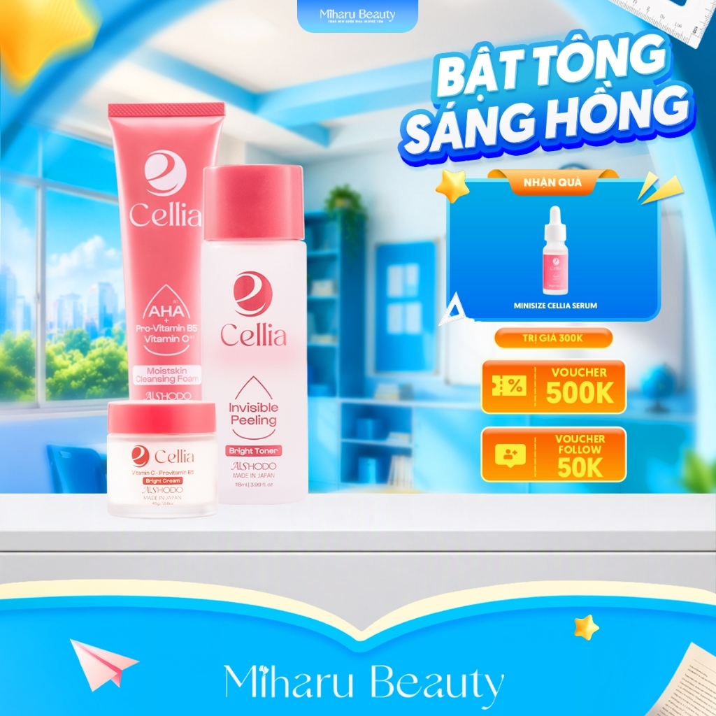 Combo Cellia Sữa rửa mặt, Toner, Kem dưỡng mặt