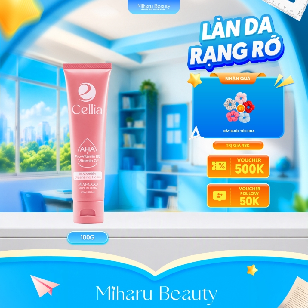 Sữa rửa mặt kiềm dầu, ngừa mụn & sáng da - Cellia Moistskin Cleansing Foam 100g