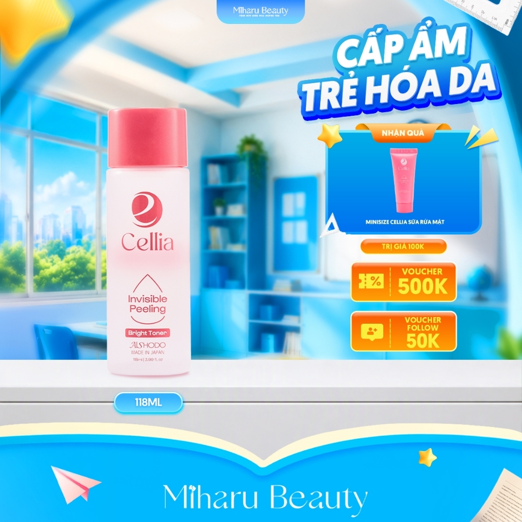 Nước Cân Bằng AHA tẩy tế bào chết ngừa mụn & sáng da - Cellia Invisible Peeling Bright Toner 118ml