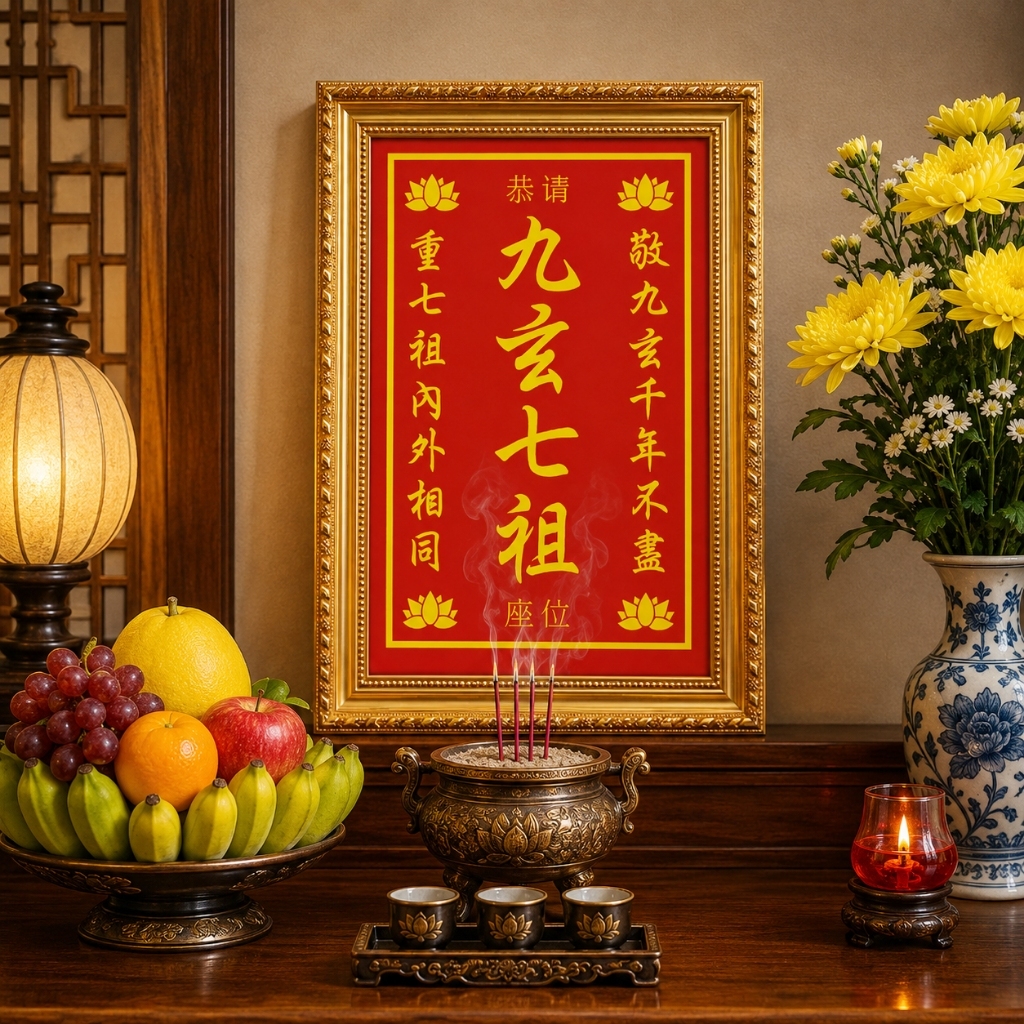 Bài vị Cửu Huyền Thất Tổ chữ Hán, nhiều kích thước, khung vàng hoặc nâu đen