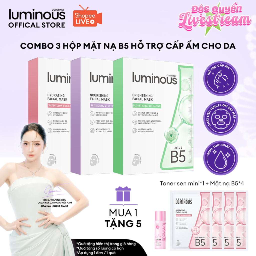 [KOL] COMBO 3 Hộp Mặt Nạ Giấy Colorkey Luminous Vitamin B5 Cấp Ẩm Cho Da Mịn Màng 10 miếng/hộp
