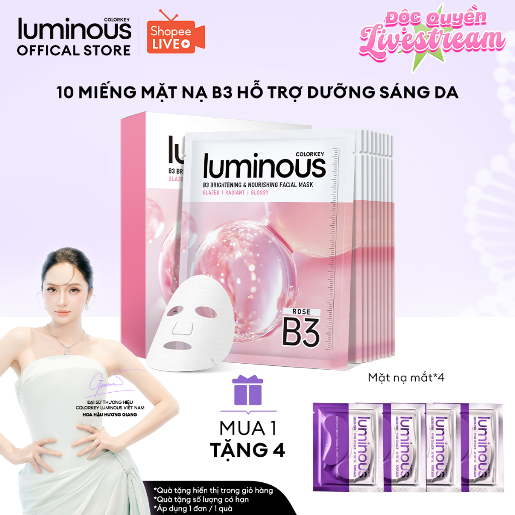 [KOL] Hộp 10 Miếng Mặt Nạ Giấy Colorkey Luminous B3 Thế Hệ Mới, Hỗ Trợ Dưỡng Sáng Da Mịn Màng 30ml/m