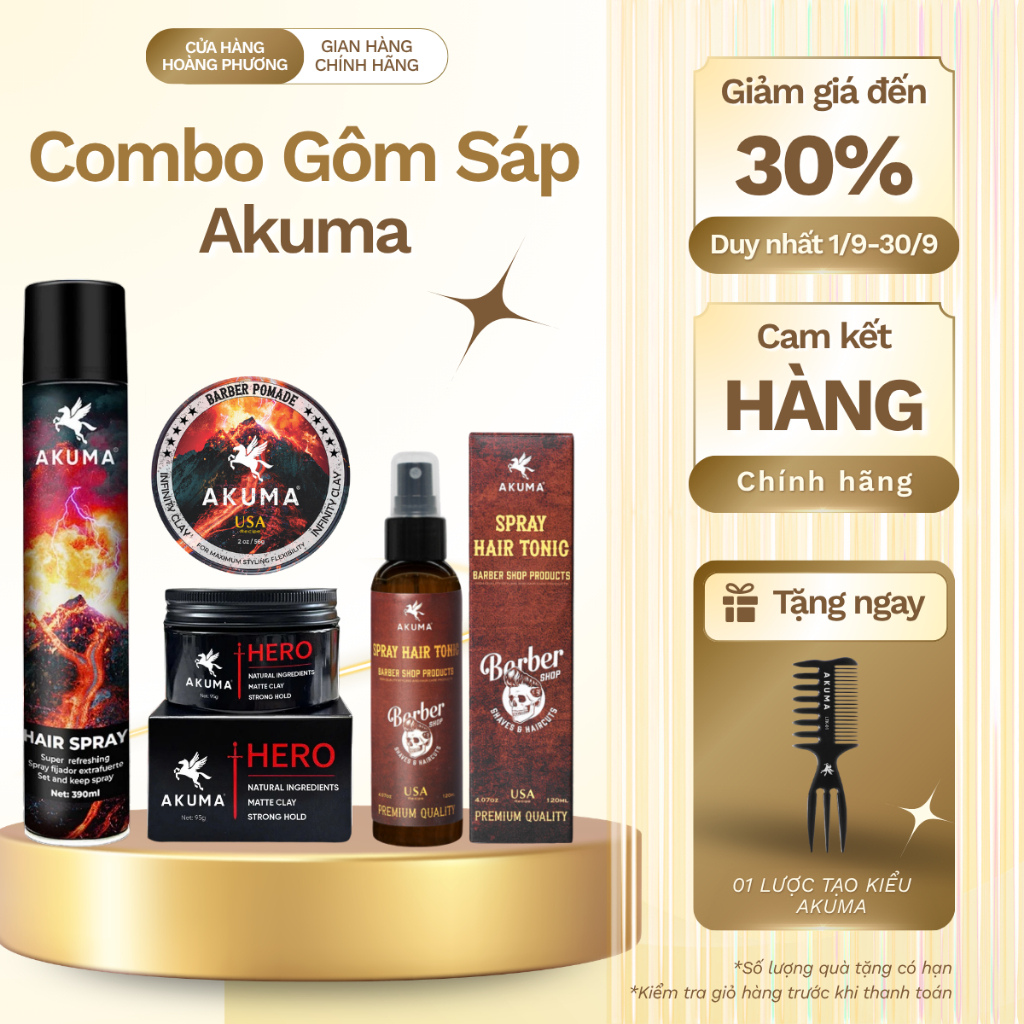 [COMBO] Sáp Vuốt Tóc, Gôm Xịt Tóc, Xịt Tạo Phồng Tóc AKUMA Hàng Chính Hãng, Giữ Nếp Lâu Tạo Kiểu Chu