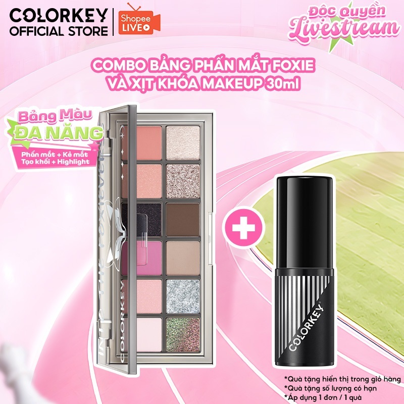 [KOL-EX] Combo Bảng Phấn Mắt Colorkey Foxie 12 Ô & Xịt Khóa Makeup Colorkey 30ml Kiềm Dầu, Giữ Makeu