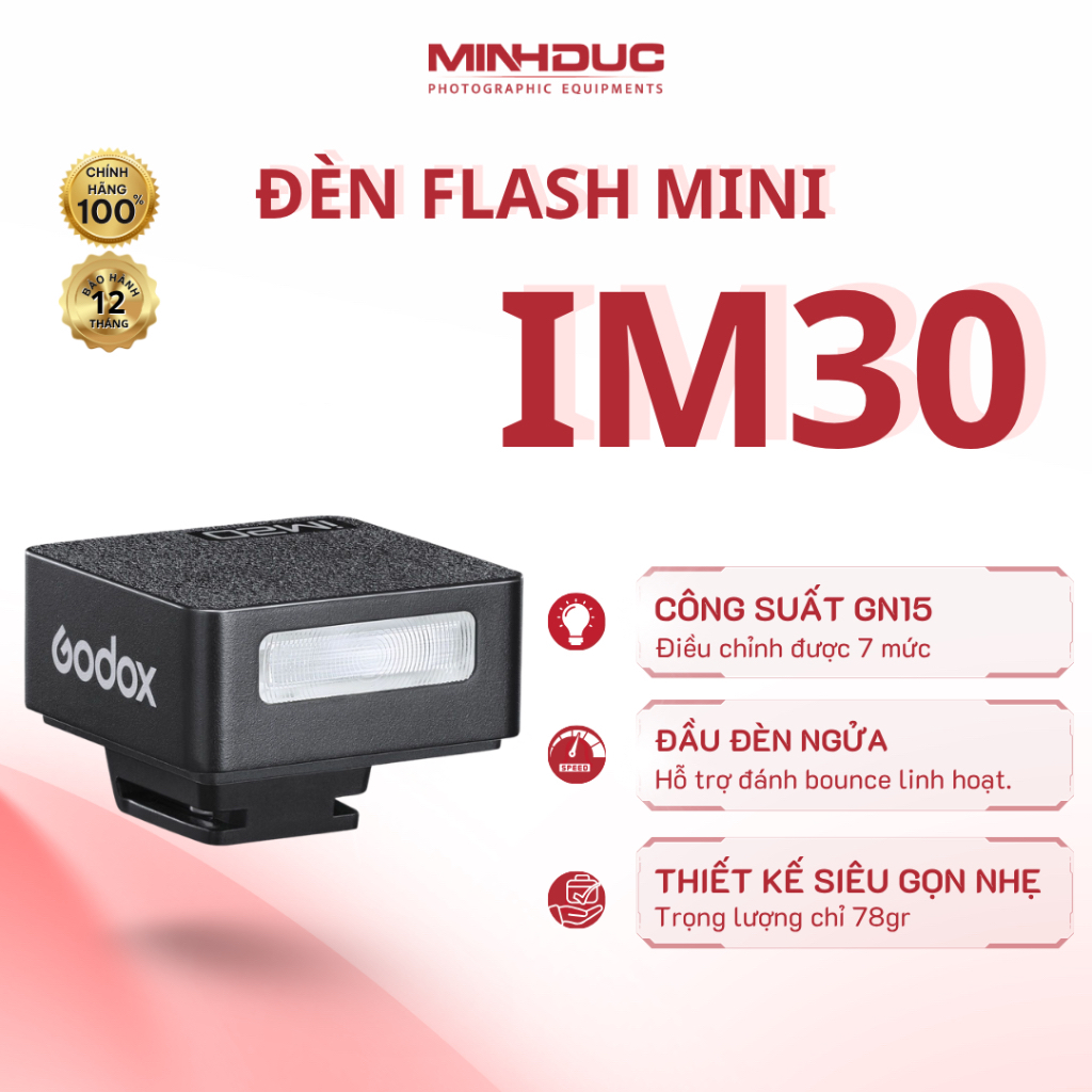 Đèn flash mini Godox IM30 có TTL, HSS cho mọi máy ảnh - Hàng chính hãng (Minh Đức)