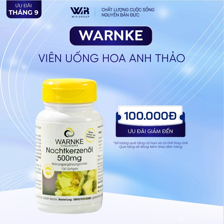 Hoa Anh Thảo Hỗ Trợ Điều Hòa Nội Tiết Tố Warnke Nachtkerzenöl 500mg 100 Viên/Lọ | Wir Group