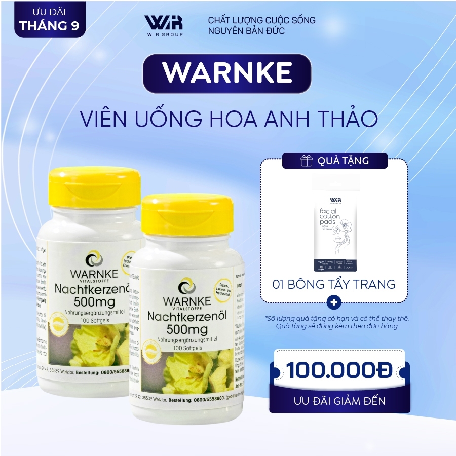 Combo 2 Tinh Dầu Hoa Anh Thảo Warnke Nachtkerzenöl 500mg Hỗ Trợ Cân Bằng Nội Tiết Tố Nữ | Wir Group