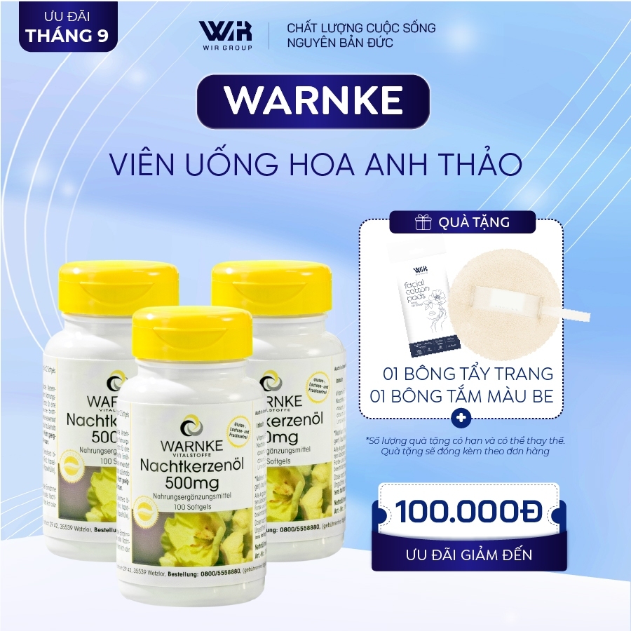 Combo 3 Tinh Dầu Hoa Anh Thảo Warnke Nachtkerzenöl 500mg Hỗ Trợ Cân Bằng Nội Tiết Tố Nữ | Wir Group