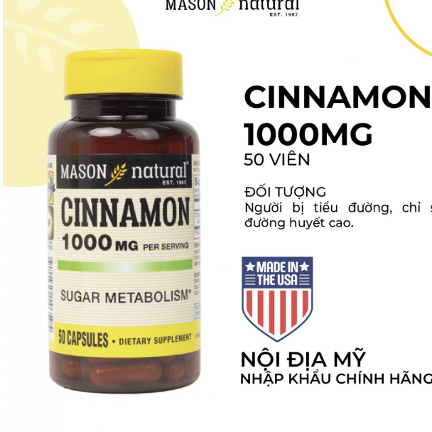Viên Uống MASON NATURAL Ferrouse Gluconate 100 Viên + Cinnamon 1000mg Mason Natural 100 viên