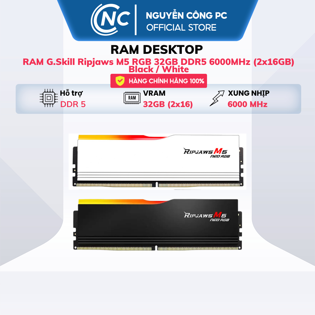 Ram Desktop Gskill Ripjaws M5 Neo RGB  - Màu Trắng 32GB (2x16GB) Intel XMP / AMD EXPO | Hàng New | F