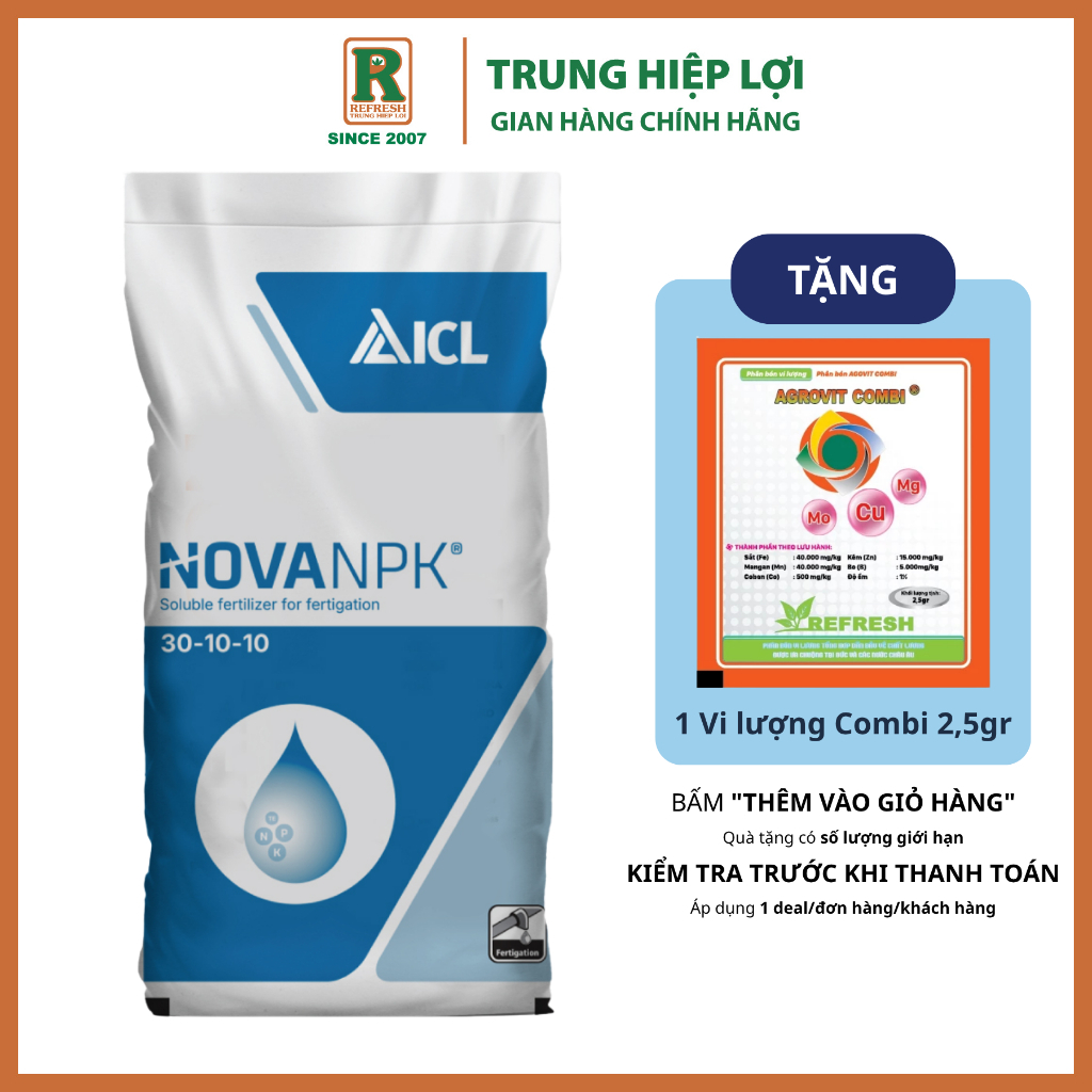 Phân bón NPK 30-10-10+TE NOVA ICL bao 25KG, nhập khẩu ISRAEL TRUNG HIỆP LỢI