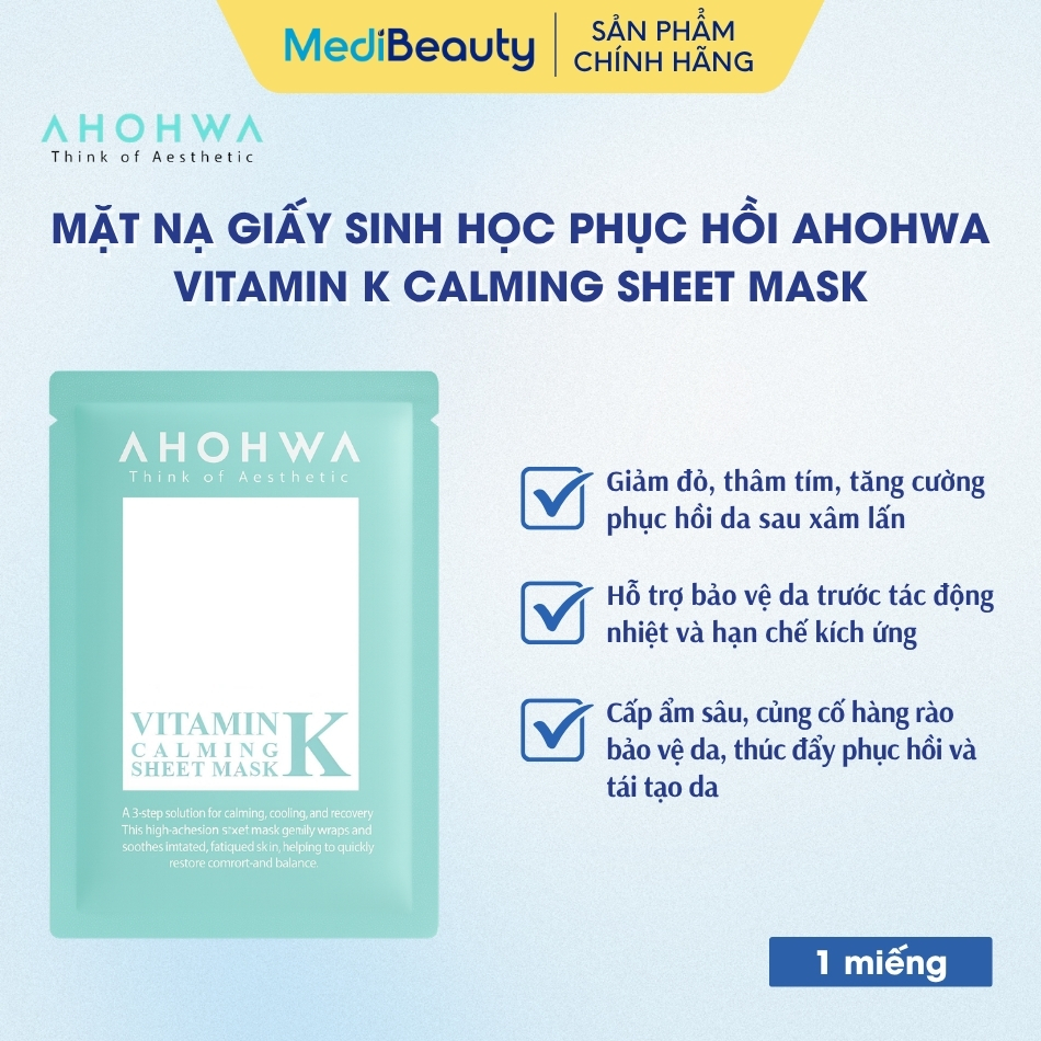 Mặt nạ giấy sinh học phục hồi vitamin K Ahohwa Vitamin K Calming Sheet Mask
