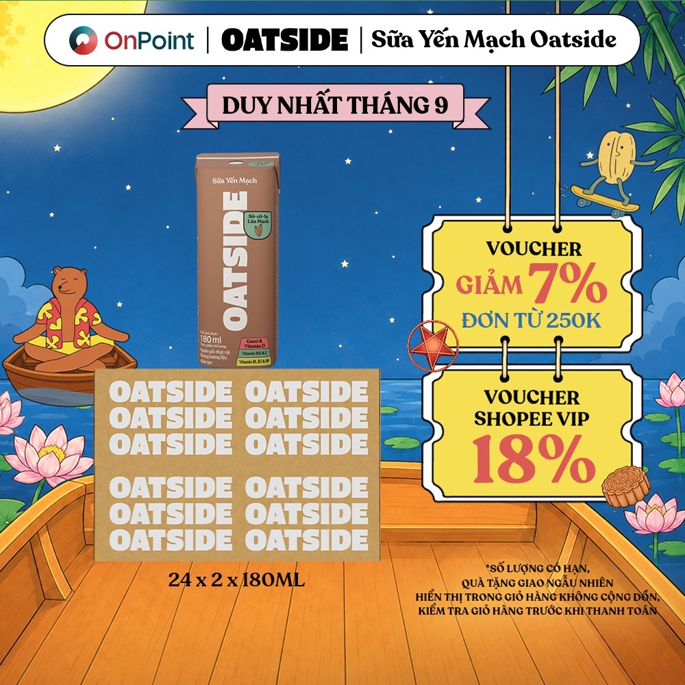 Combo 2 Thùng 24 hộp Sữa yến mạch OATSIDE vị Socola Lúa Mạch 180ml (180ml x 24)