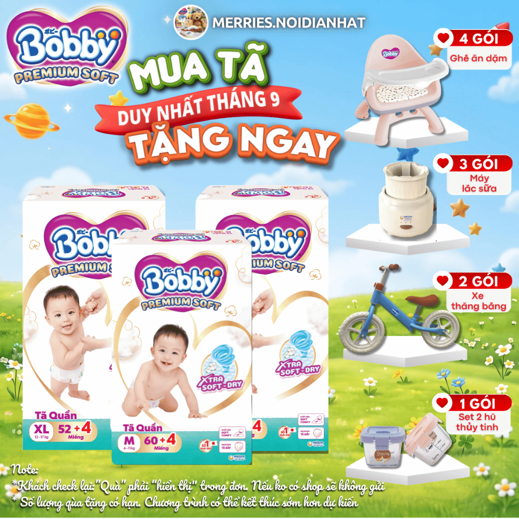 [SP có voucher live X] Tã quần cao cấp BOBBY EXTRA SOFT DRY siêu mềm M60/L52/XL46/XXL42