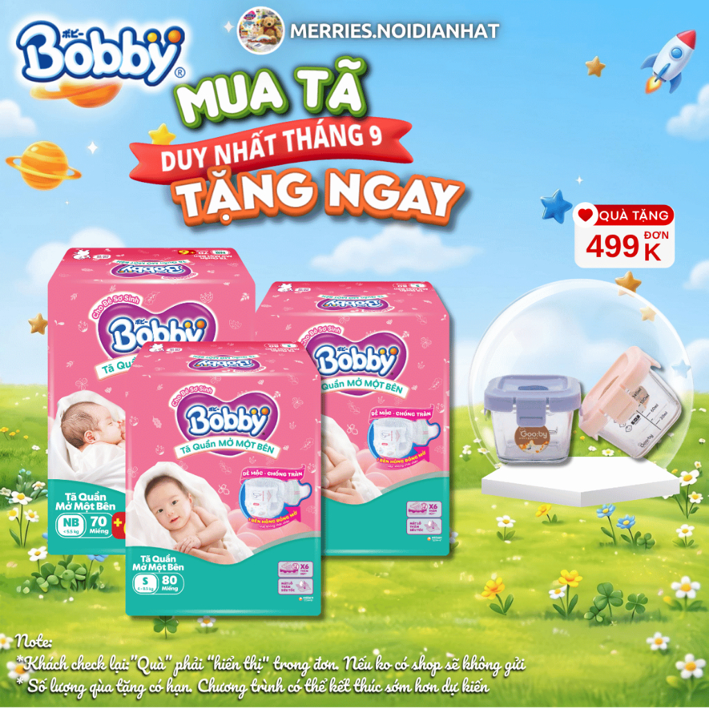 [MỚI] TÃ QUẦN MỞ MỘT BÊN BOBBY HỒNG size NB-s 74 miếng (3 - 8 kg) S-m 62 miếng (6 - 10 kg)