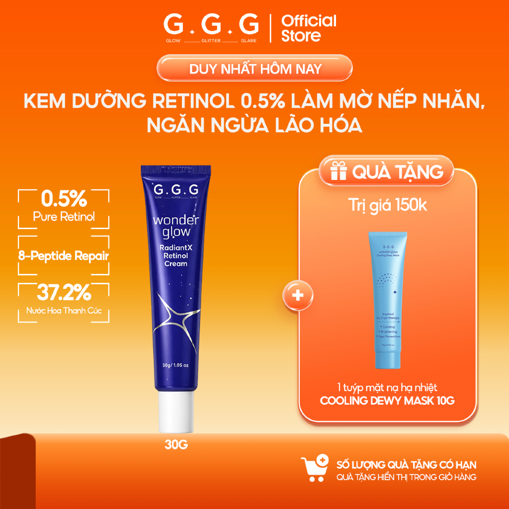 [KOL] Retinol 0.5% GGG - Kem Dưỡng Làm Mờ Nếp Nhăn, Dưỡng Sáng và Ngăn Lão Hoá GGG Wonder RadiantX R