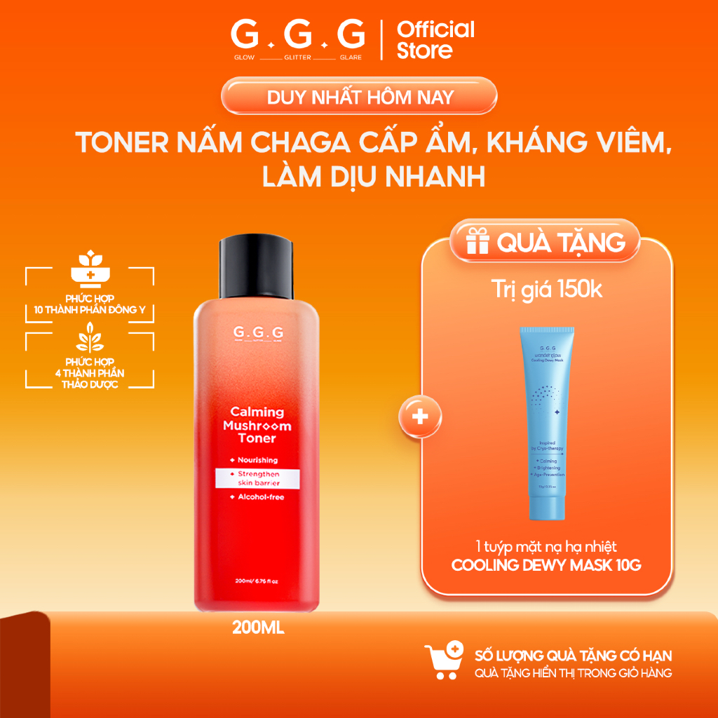 [KOL] Toner Nấm Chaga Cấp Ẩm, Kháng Viêm, Làm Dịu Nhanh - GGG Calming Mushroom Toner 200ml