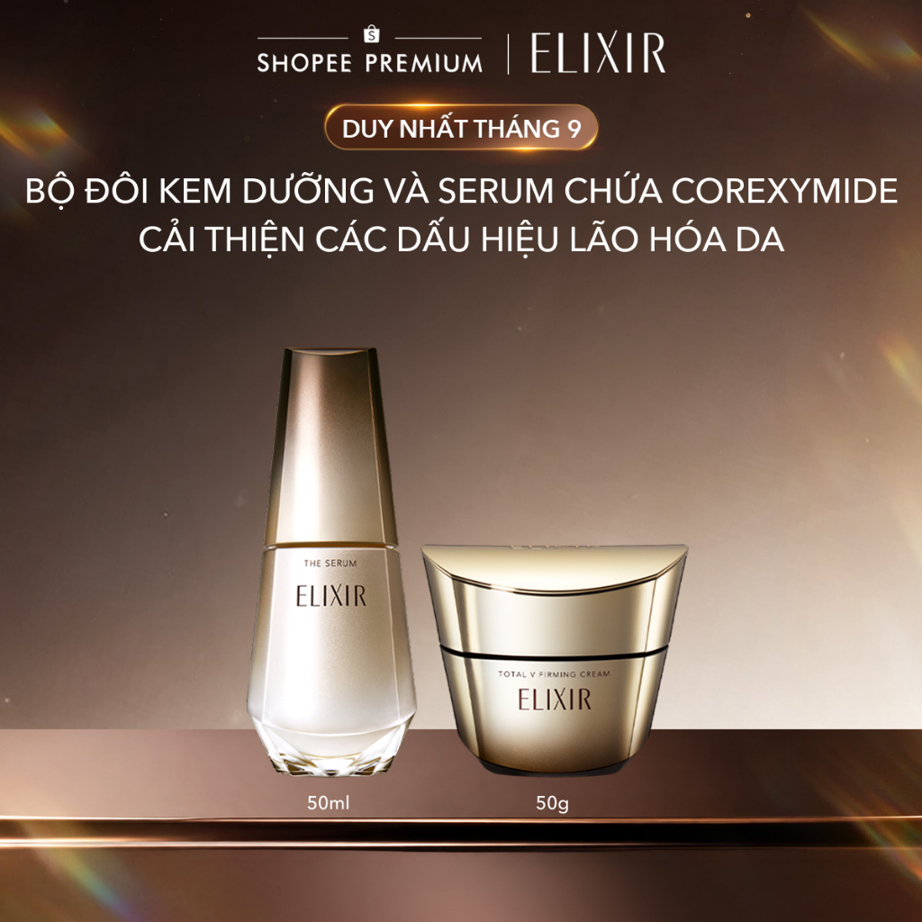 (Hannah x ELIXIR) Bộ Serum trẻ hóa làn da Elixir THE SERUM 50ml + Kem dưỡng cải thiện chảy xệ TOTAL 