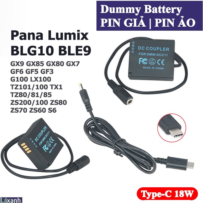 Dummy Type-C Lumix BLG10 BLE9 | Pin giả pin ảo pin dummy battery DC Coupler Pana Lumix GX9 GX85 GX7 