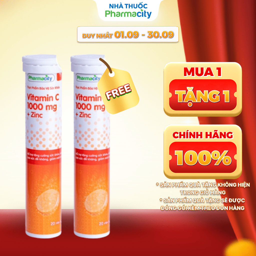 Viên sủi Pharmacity Vitamin C 1000mg + Zinc hỗ trợ tăng cường sức khỏe, nâng cao đề kháng (20 viên)