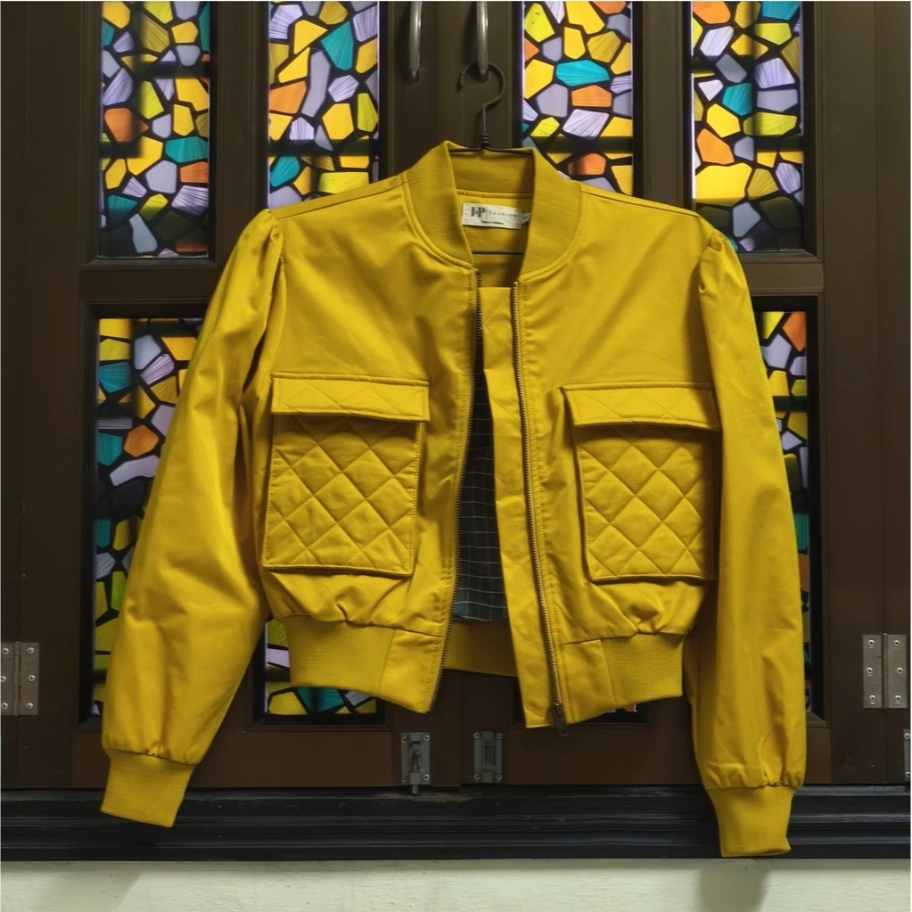 [pass] Áo khoác bomber dáng croptop vàng mù tạt J-P fashion