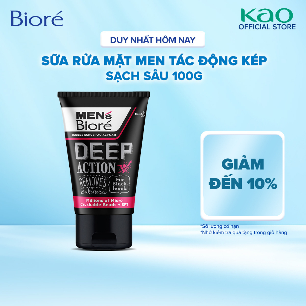 Biore Sữa Rửa Mặt Men's Biore Hạt Tác Động Kép Sạch Sâu 100g