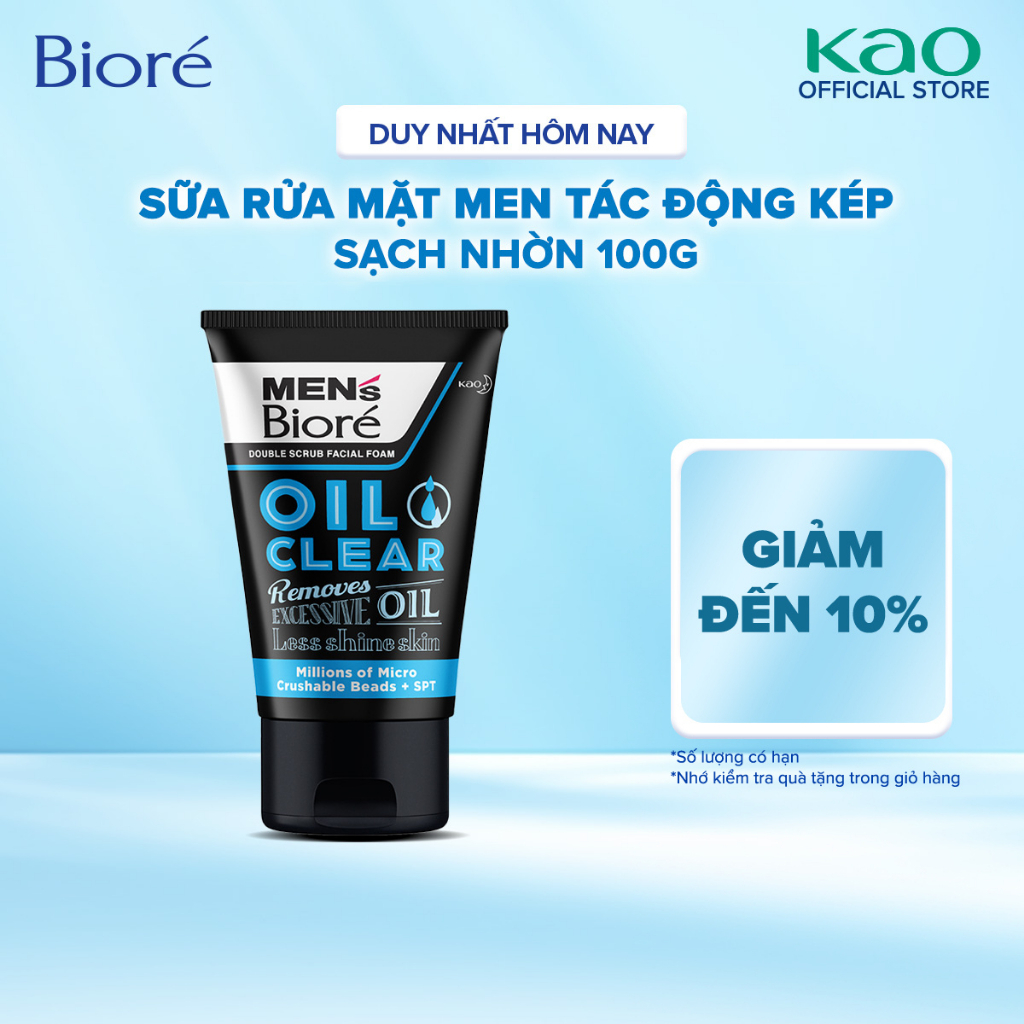 Biore Sữa Rửa Mặt Men's Biore Hạt Tác Động Kép Sạch Nhờn 100g