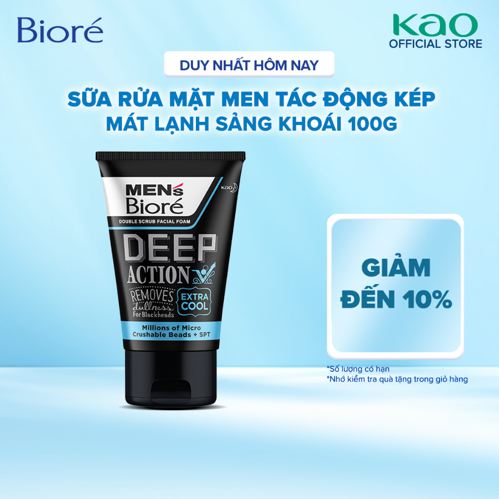 Biore Sữa Rửa Mặt Men's Biore Hạt Tác Động Kép Mát Lạnh Sảng Khoái 100g
