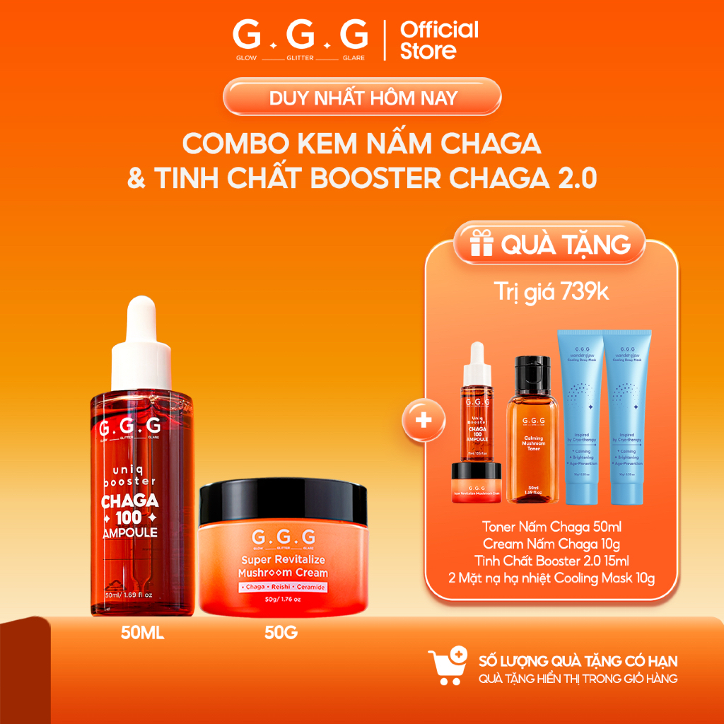 Combo Hỗ Trợ Cấp Ẩm & Tái Sinh Làn Da - GGG Kem Dưỡng Nấm 50g & Booster Nấm Chaga 50ml