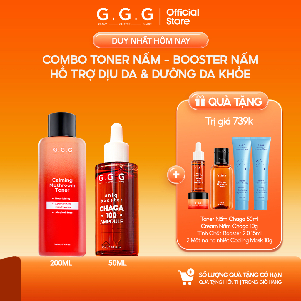 [MUA 2 TẶNG 5] COMBO Hỗ Trợ Dịu Da, Dưỡng & Dưỡng Da Khỏe - GGG Toner Nấm Dịu Da 200ml & Booster Nấm