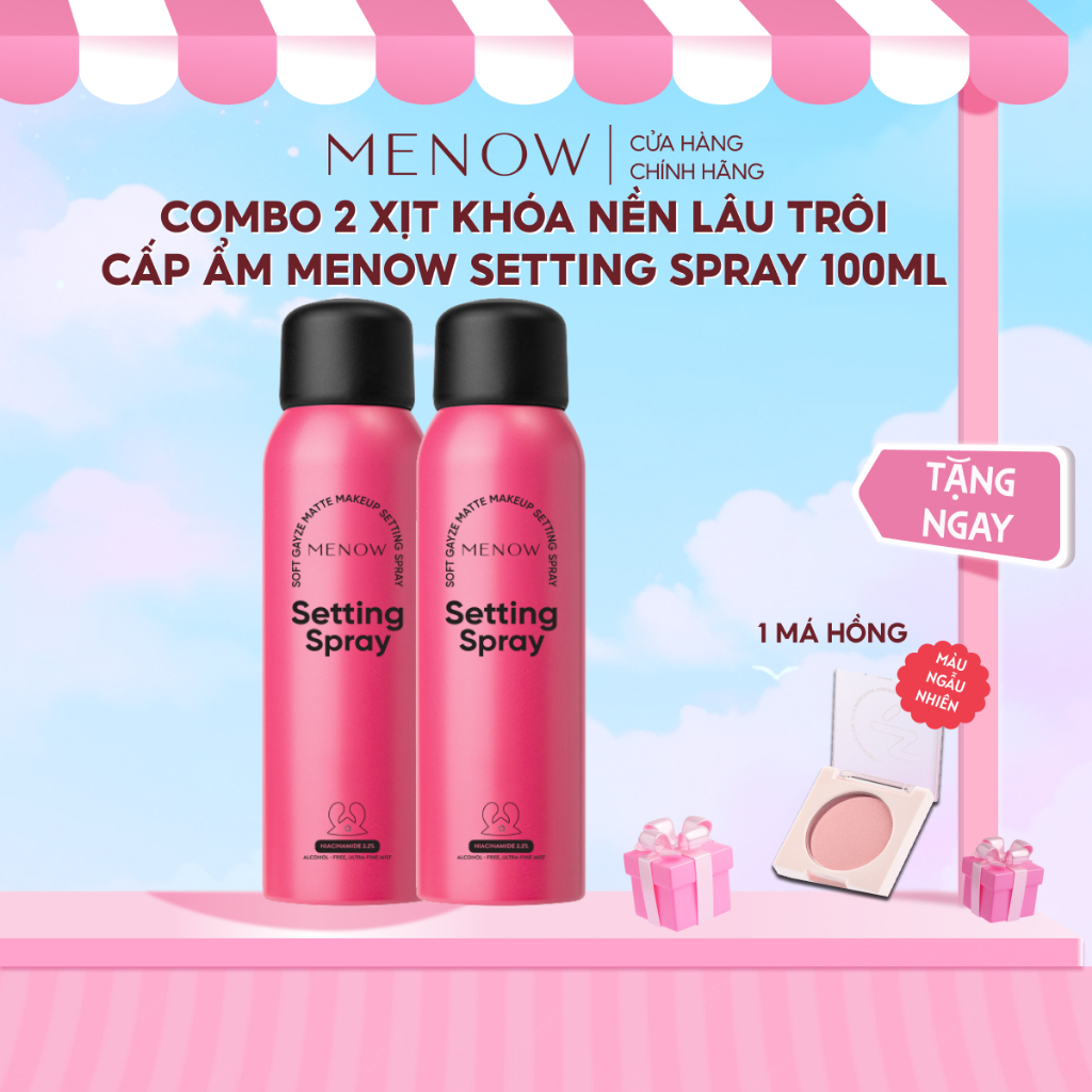 COMBO 02 XỊT KHÓA NỀN LÂU TRÔI CẤP ẨM HƠI THỞ SƯƠNG MÙ MENOW SETTING SPRAY 100ml x2