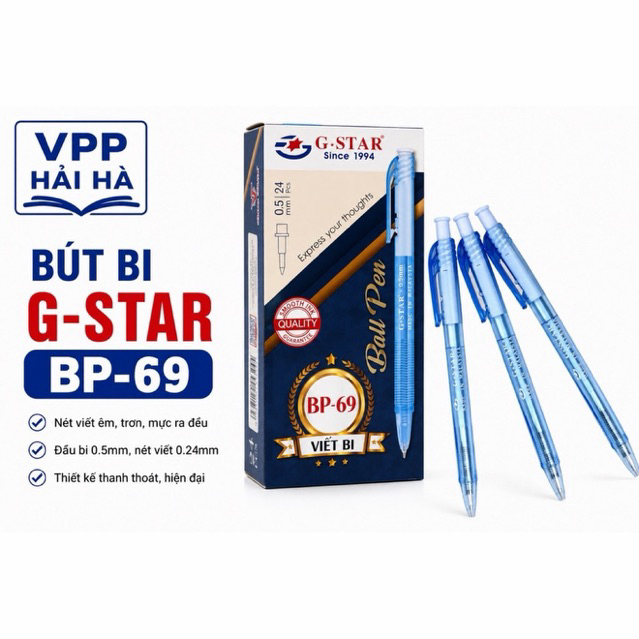 BACK TO SCHOOL | [BP-69] Hộp 24 Cây Bút Bi 0.5mm G-Star BP69 (Mực Xanh/Đỏ) Sản Xuất Tại Malaysia - N