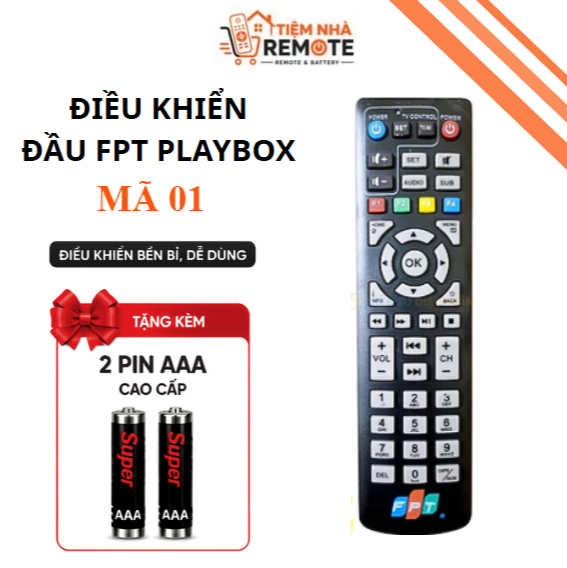 Remote điều khiển đầu FPT play box Mã 01, Remote truyền hình FPT hàng - Tặng kèm pin - TIỆM NHÀ REMO