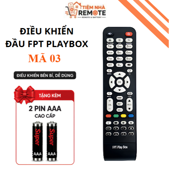Remote điều khiển đầu FPT Play Box Mã 03, Remote truyền hình FPT - Tặng kèm pin - TIỆM NHÀ REMOTE