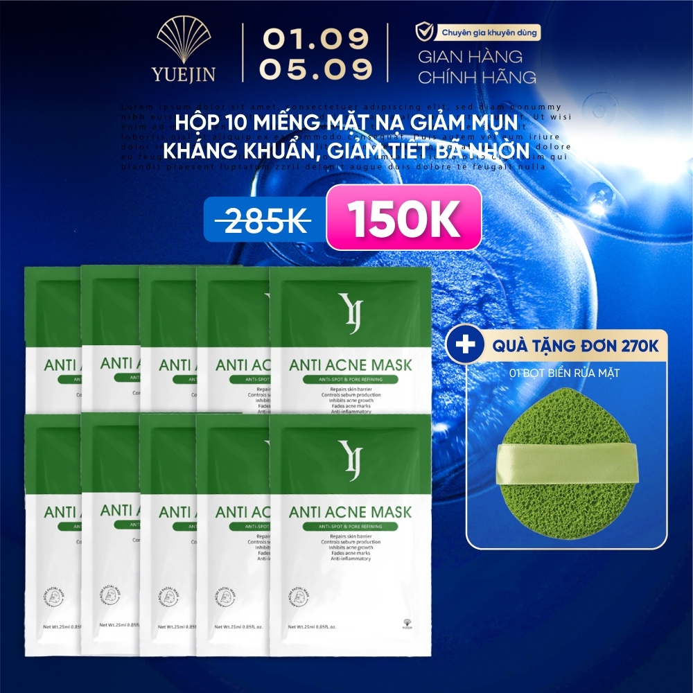 Yuejin - Combo 10 Mặt nạ giảm mụn Anti Acne Mask Yuejin, giảm mụn hiệu quả, giảm mụn, giảm sưng
