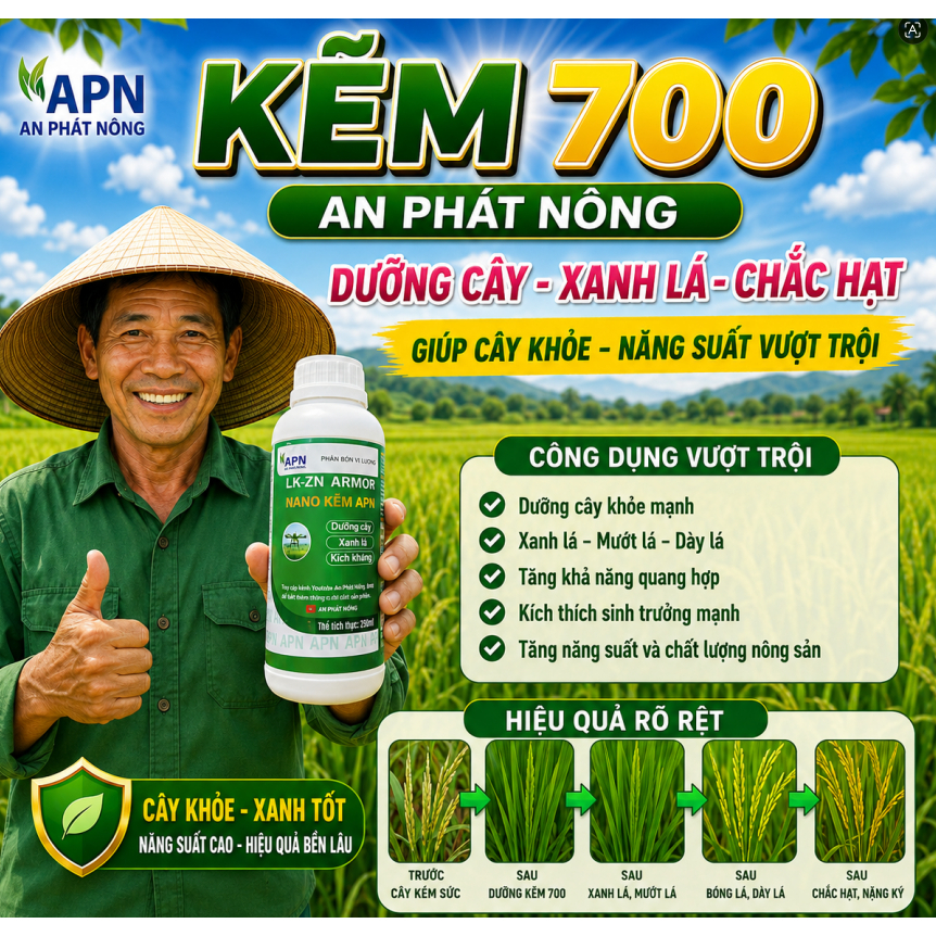 NANO KẼM 700 | AN PHÁT NÔNG CHAI 250ML - DƯỠNG CÂY, XANH LÁ,..