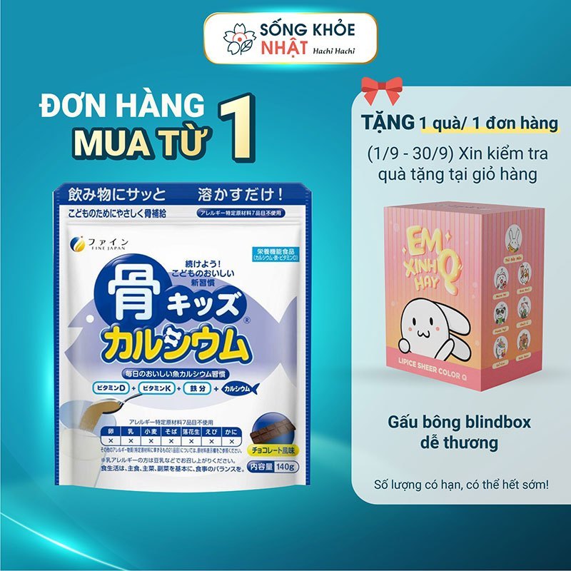 TPBVSK: Bột canxi Bone's Calcium For Kids Nhật Bản 140g, bổ sung Canxi, D3, hỗ trợ phát triển chiều 