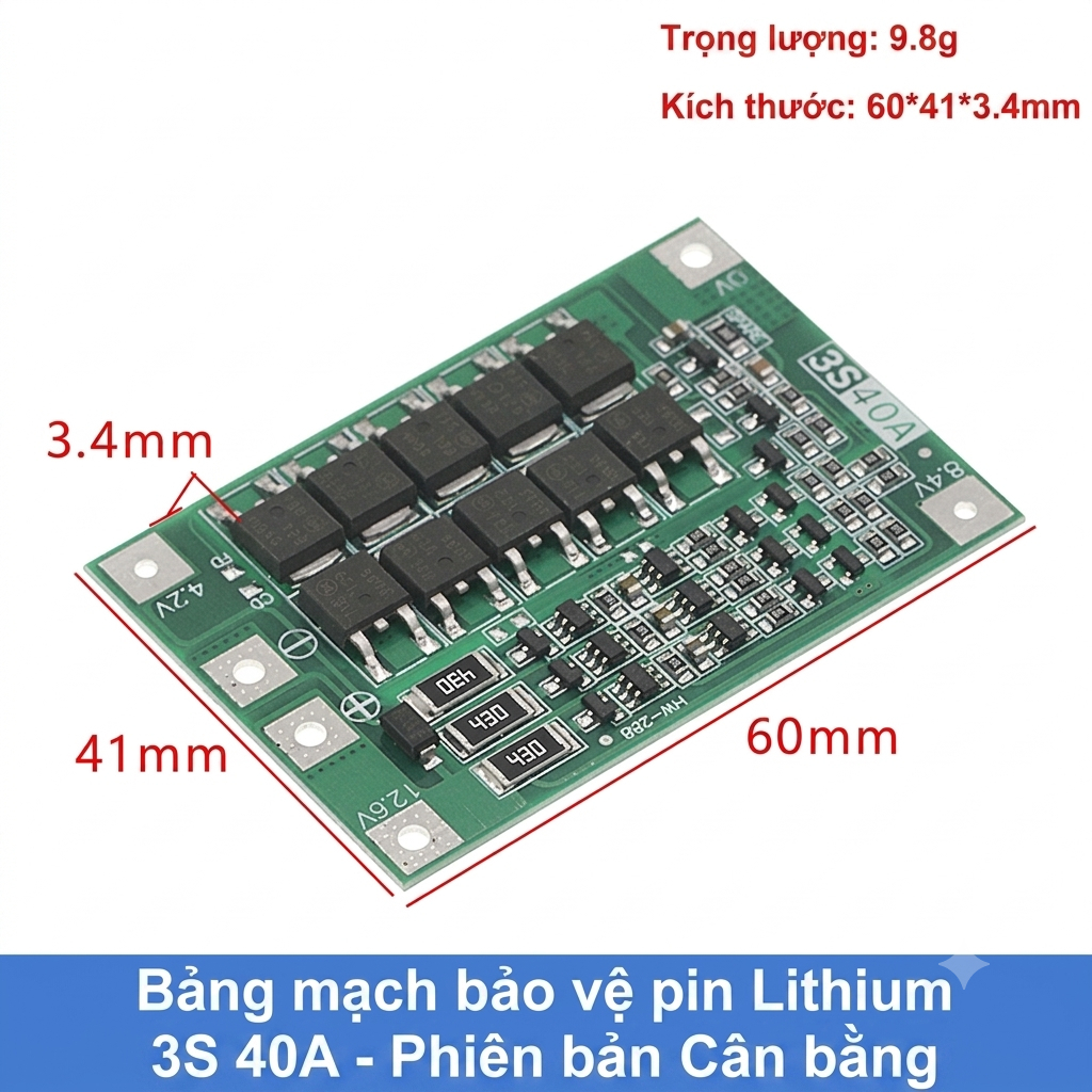 Mạch Bảo Vệ Pin Lithium 3S 40A 12.6V Phiên Bản Cân Bằng BMS 3S Cho Pin 18650 Máy Khoan Loa DIY