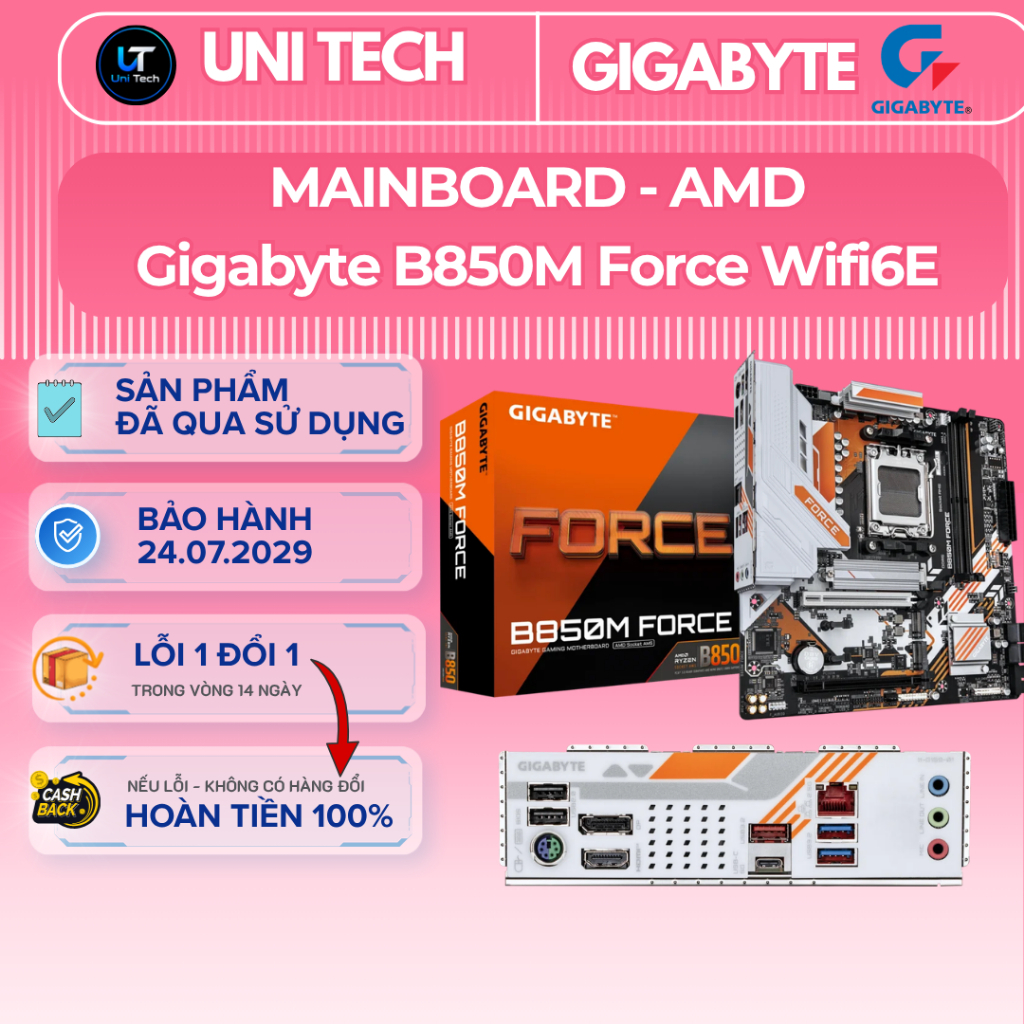 Gigabyte B850M FORCE WIFI6E – Mainboard AM5 DDR5, WiFi 6E, PCIe 5.0 | LikeNew