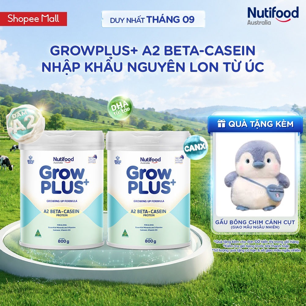 Combo 2 Sữa bột Nutifood Australia GrowPLUS+ Đạm A2 800g