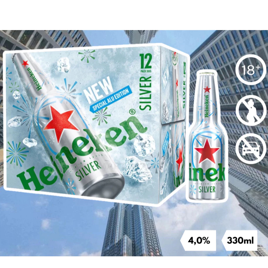 Bia Heineken Silver chai nhôm Aluminum nồng độ 4% - Thùng 12 chai 330ml - Hàng chính hãng